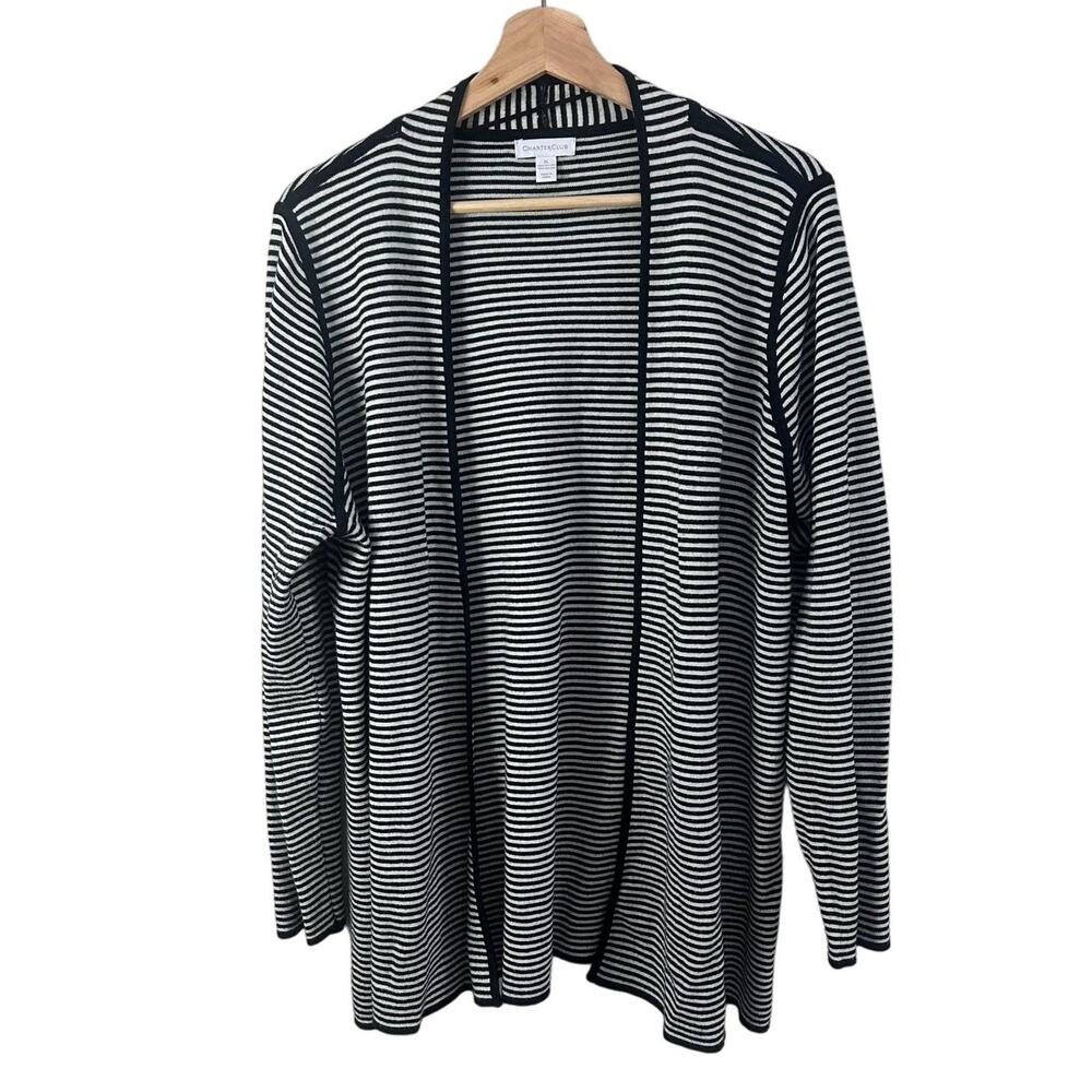Charter Club Black White Stripe Longline Open Cardigan Sweater Duster XL